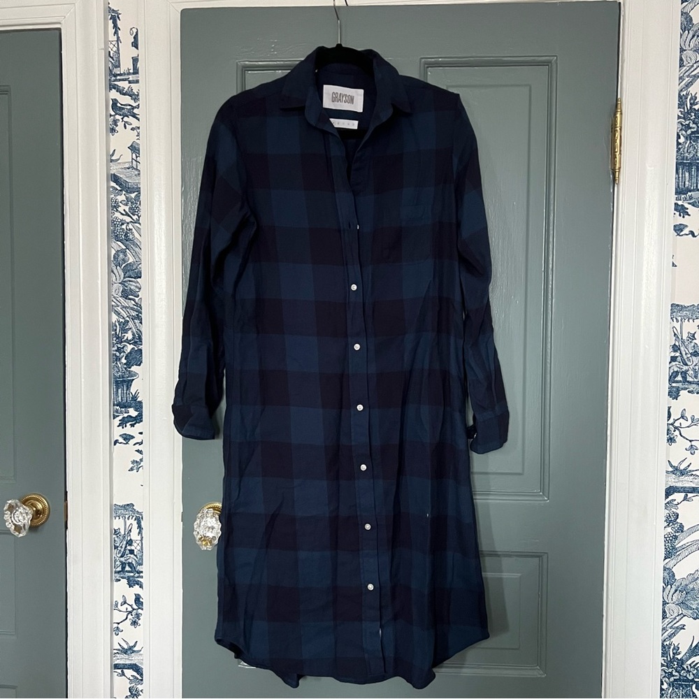 Grayson Navy Flannel Gingham Buffalo Check Dress Size 01 (XS)